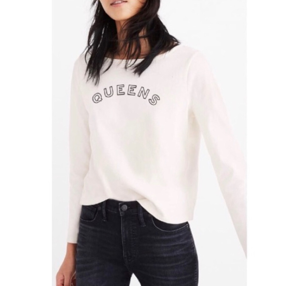 Queens Graphic Long-Sleeve Top - White